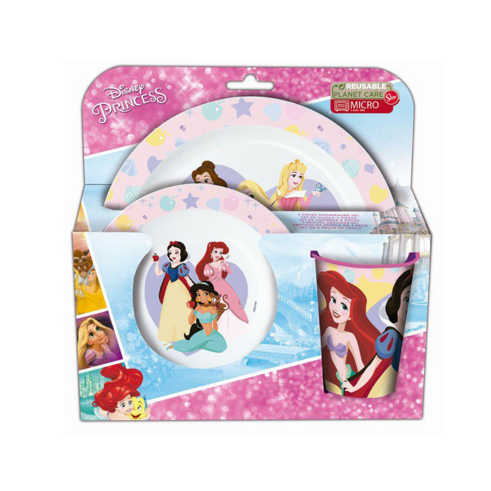 The Princesses Microwave Plate + Bowl + Glass Set