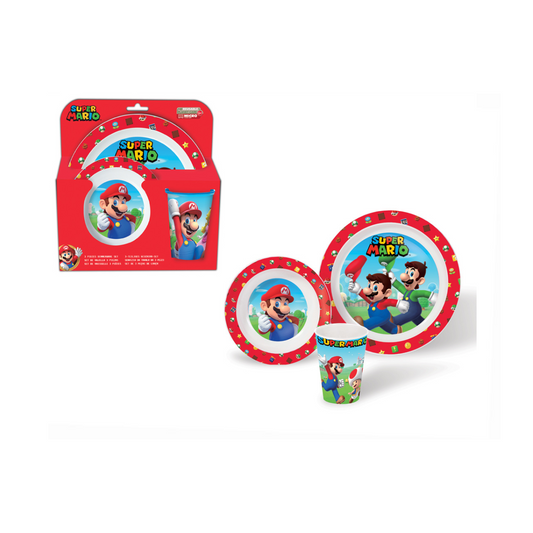 Super Mario set 3 pz.micro 2 piatti + Bicchiere