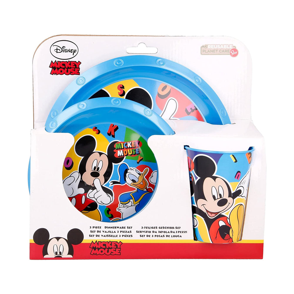 Mickey Mouse set 3 pz. piatti fondo + piano + bicchiere