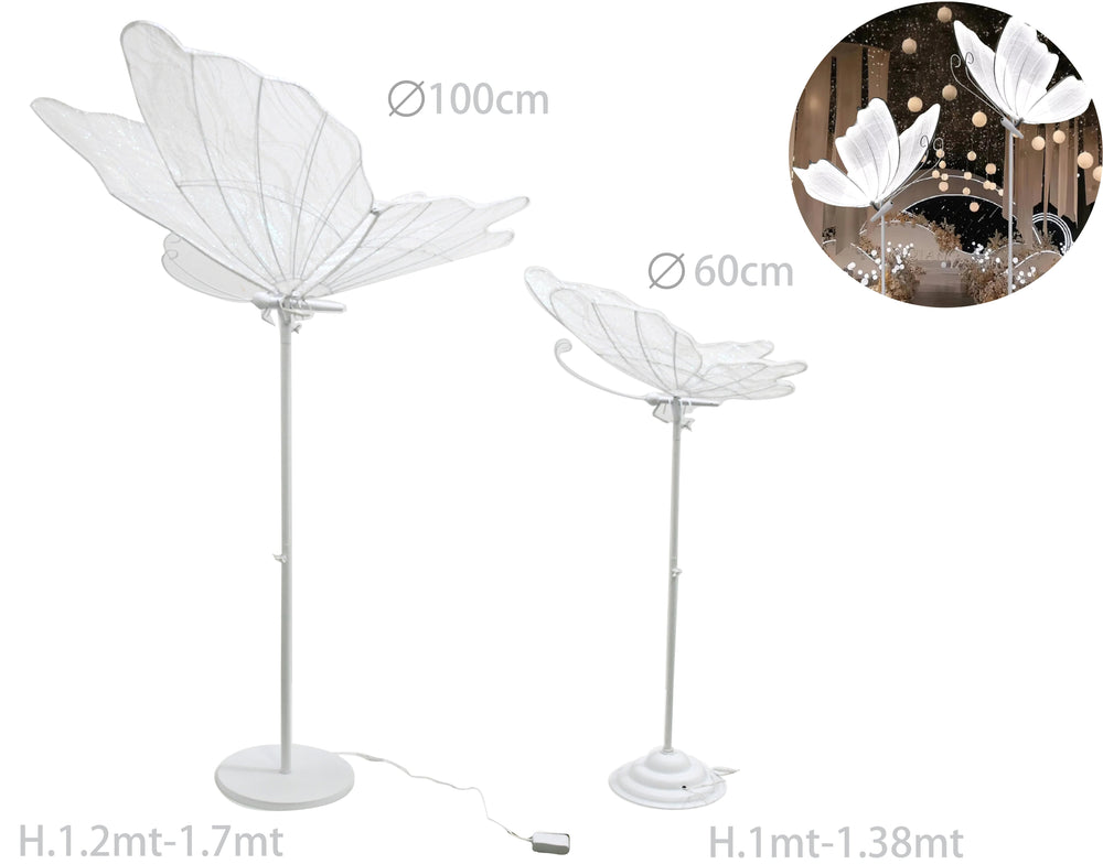 Set 2 farfalle in metallo bianche con base luce bianca