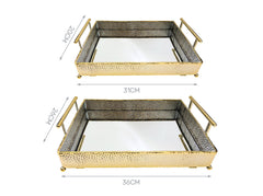 Set of 2 rectangular trays 20x31cm 26x36cm in gold