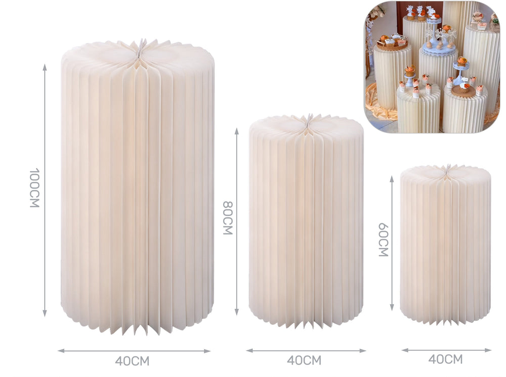 Set of 3 folding paper cylinders 40x60cm - 40x80cm - 40x100cm ivory