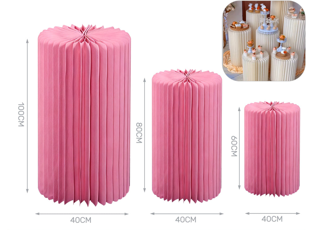 Set of 3 Folding Paper Cylinders 40x60cm - 40x80cm - 40x100cm Pink