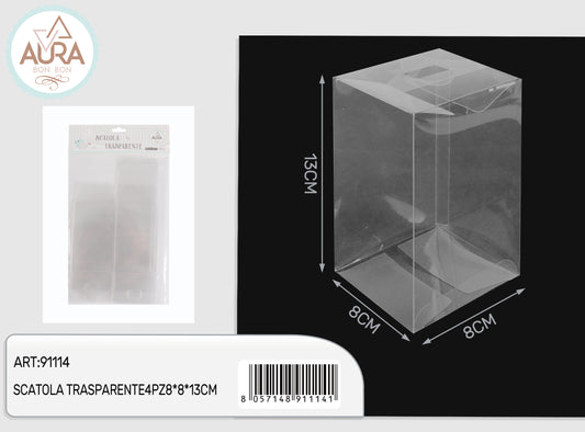 set 4 box trasparente 8x8x13cm