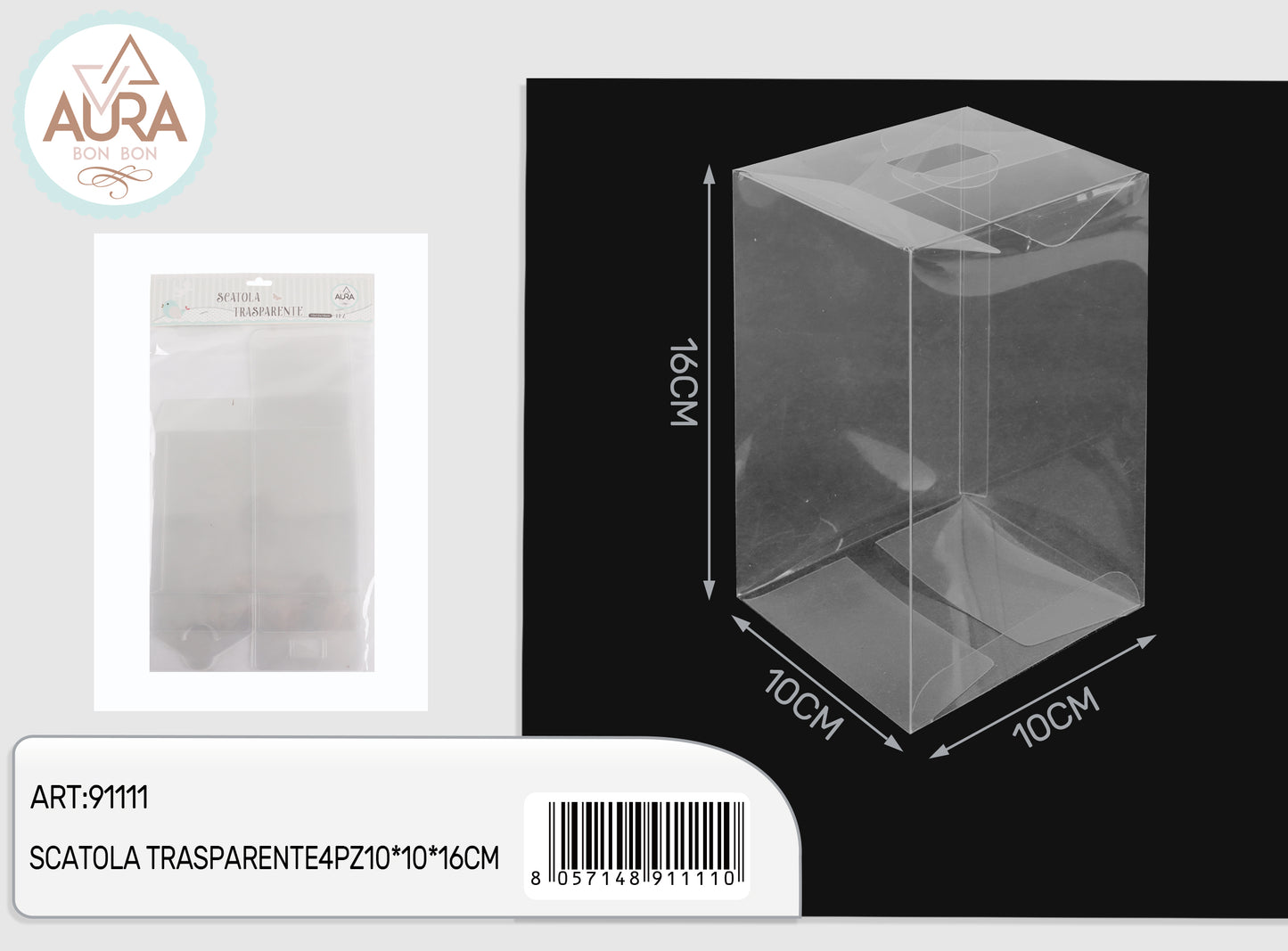 set 4 box trasparenti 10x10x16cm