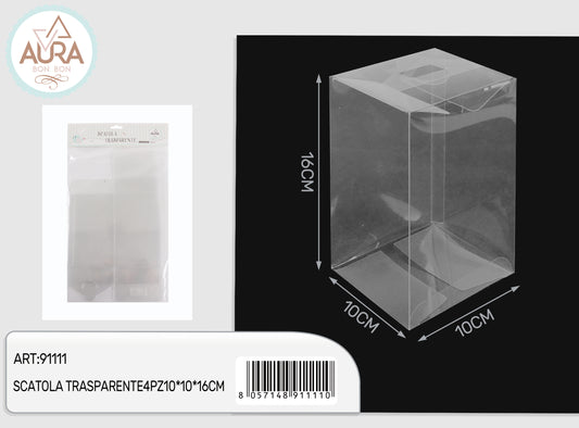 set 4 box trasparenti 10x10x16cm