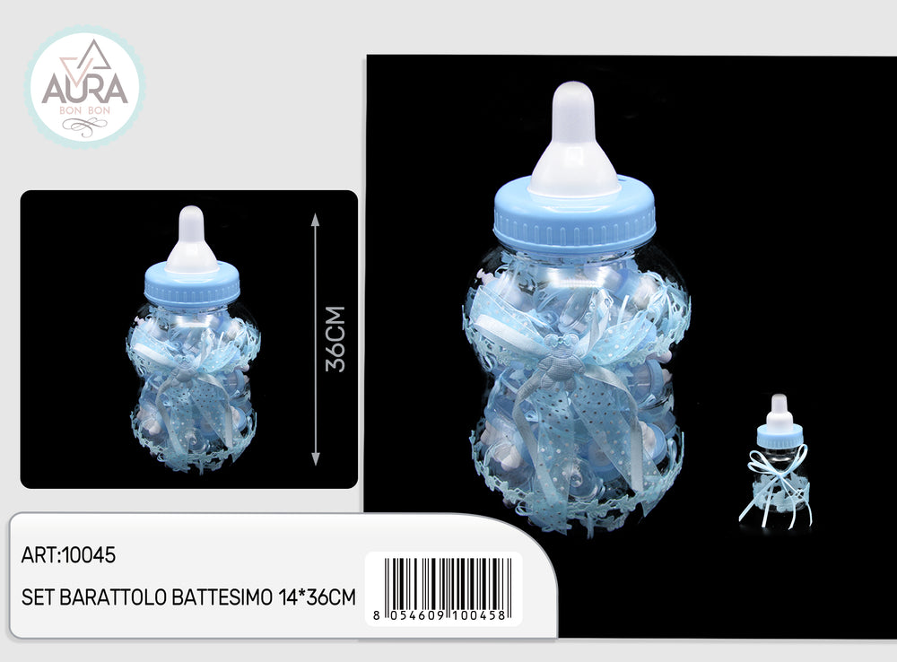 Set of 30 baby bottle jars, 14x36cm, blue