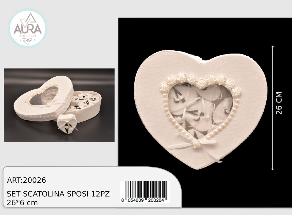 Set of 12 heart-shaped wedding boxes, 26x6cm