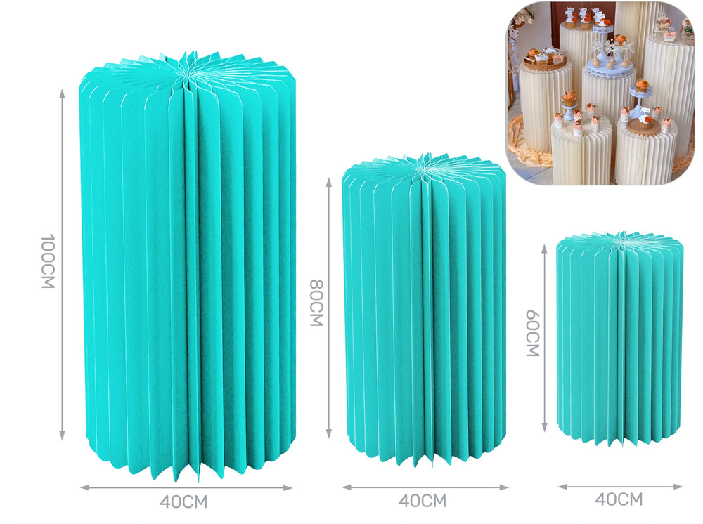 Set of 3 folding paper cylinders 40x60cm - 40x80cm - 40x100cm light blue