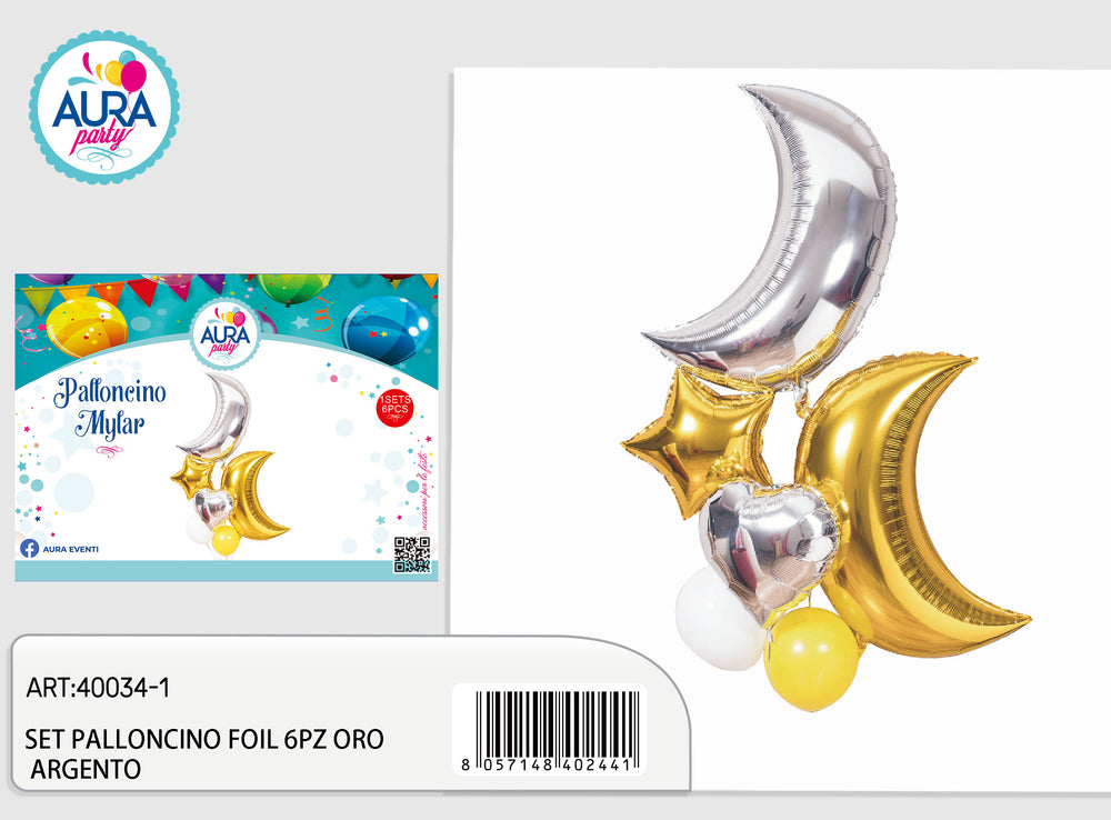 6-piece gold/silver foil balloon set