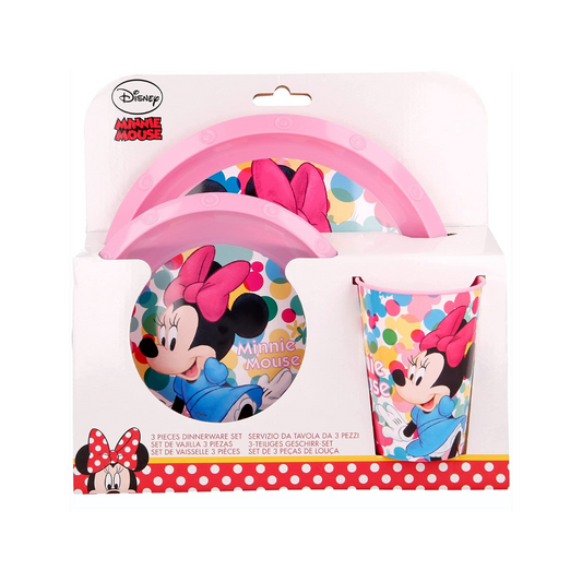 Minnie set 3 pz.piatti fondo + piano + Bicchiere