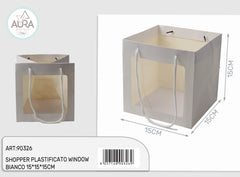 Plastic shopping bag with window 15x15x15cm white