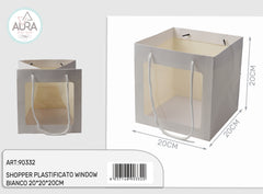 Plastic shopping bag with window 20x20x20cm white