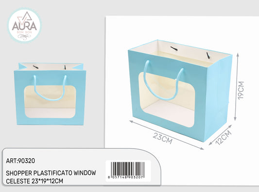 shopper plastificato window celeste 23x12x19cm