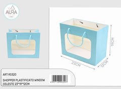 Plastic shopping bag with window 23x12x19cm light blue