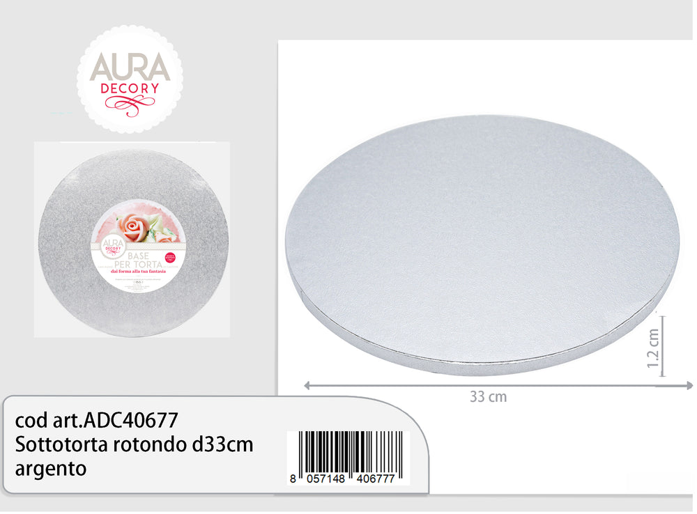 Sottotorta rotondo diametro 33cm x 1,2cm altezza argento