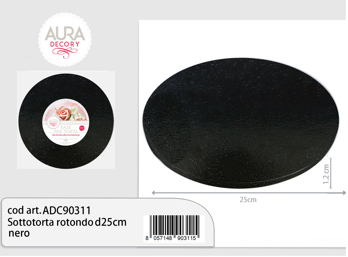 sottotorta tondo nero 25cm
