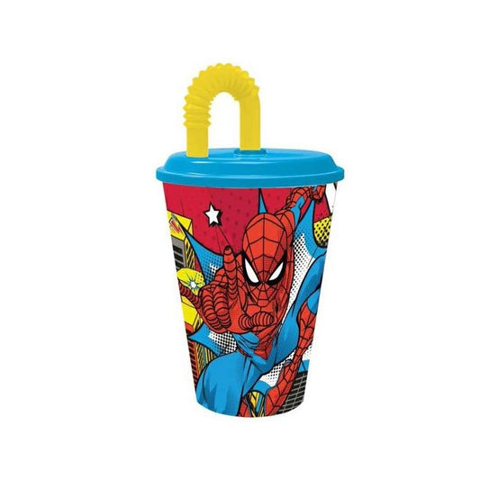 Spiderman Bicchiere con cannuccia ml.430