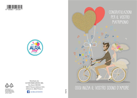 Biglietto di auguri per matrimonio sposi in tandem