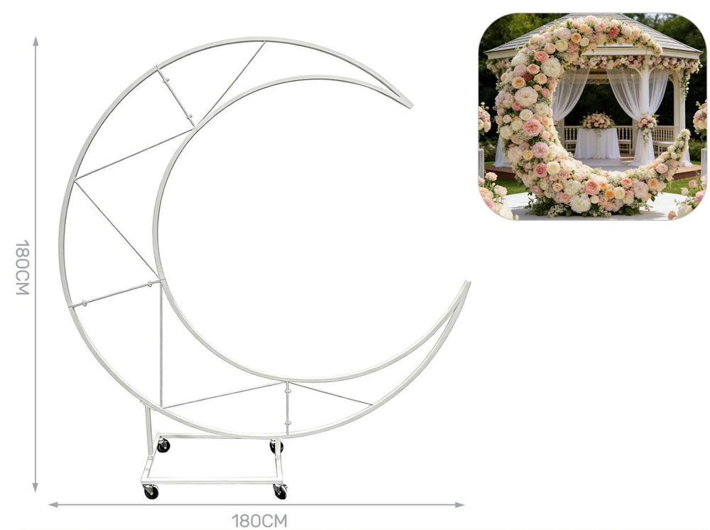 Struttura a mezzaluna in metallo bianco con ruote 180x180 cm – Aura, 1 pz