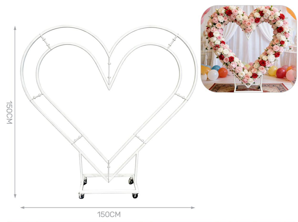 Struttura a cuore in metallo bianco con ruote 150x150 cm – Aura, 1 pz