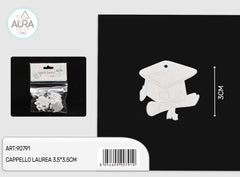 Tag bianco in legno cappello laurea 3,5x3,5cm 12pz