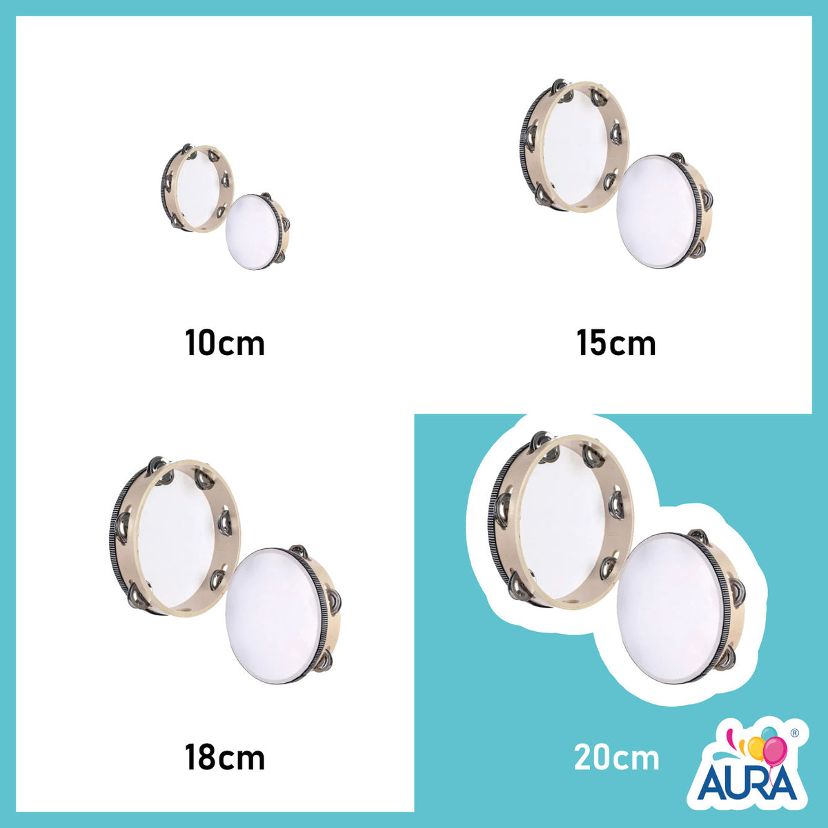 Tamburello personalizzabile Ø 20 cm – Aura, 1 pz