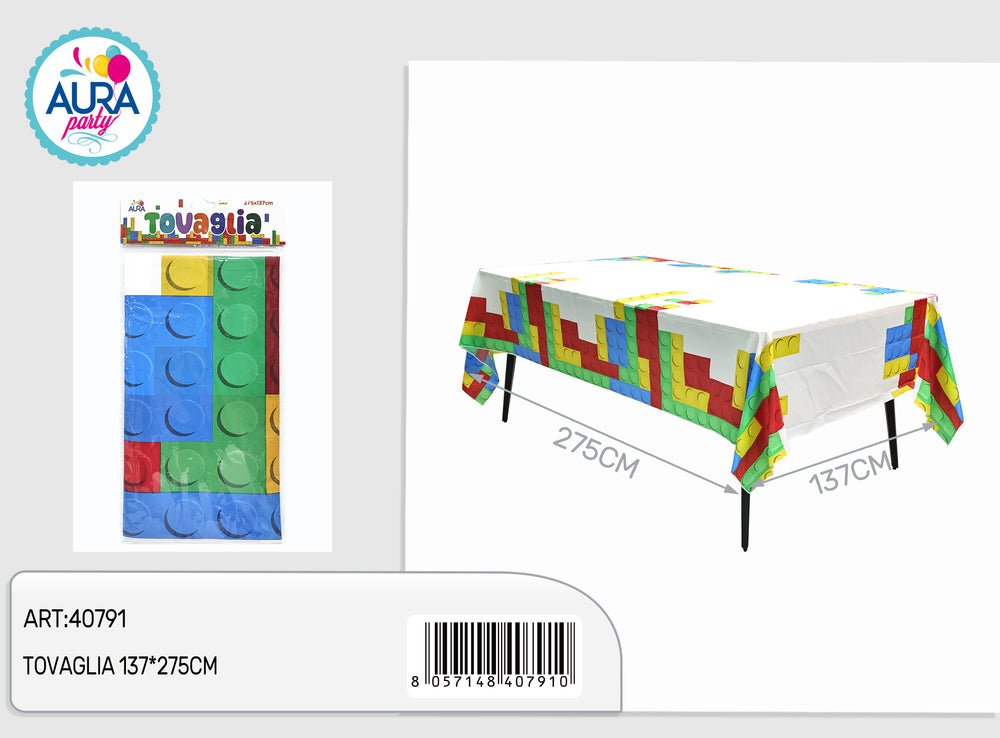 137x275cm multicolored block tablecloth