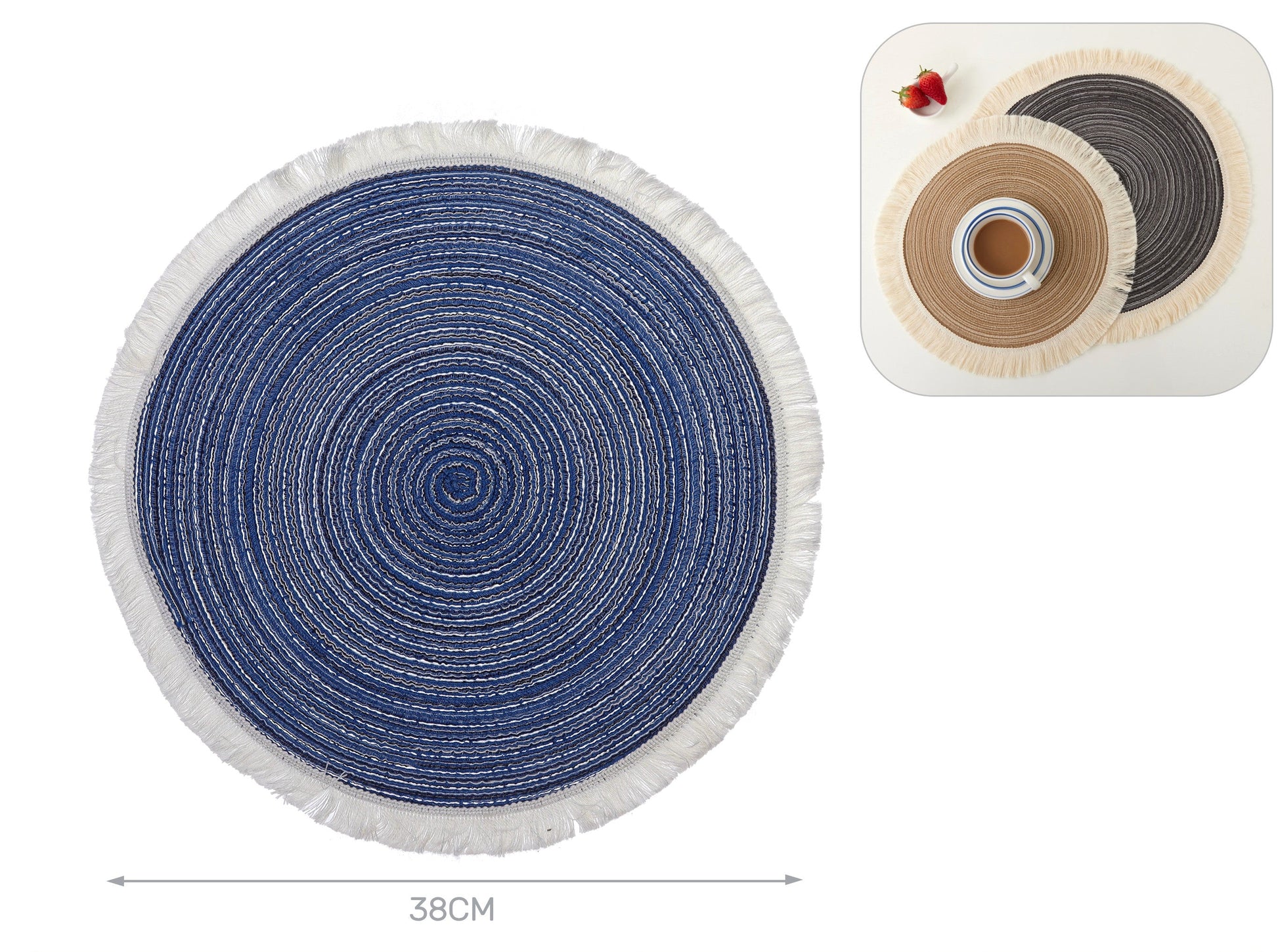 tovaglietta blu con frange