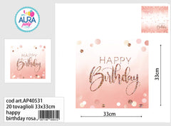 16 tovaglioli 33x33cm happy birthday rosa