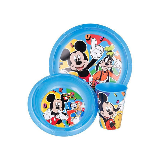 Mickey Mouse set 3 pz. piatti fondo + piano + bicchiere