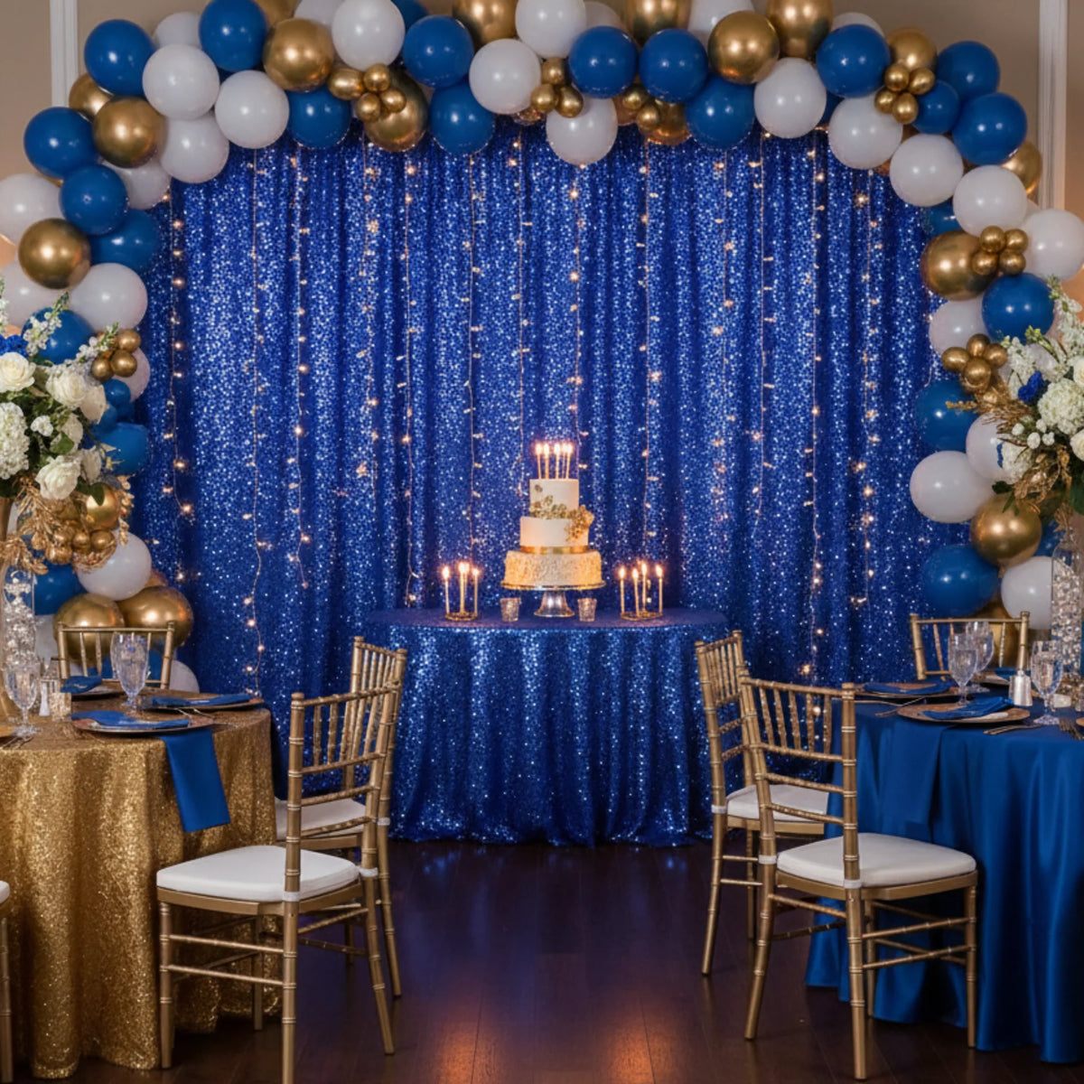 Tulle con paillettes blu altezza 1,7 m – Aura, al metro – foto 3