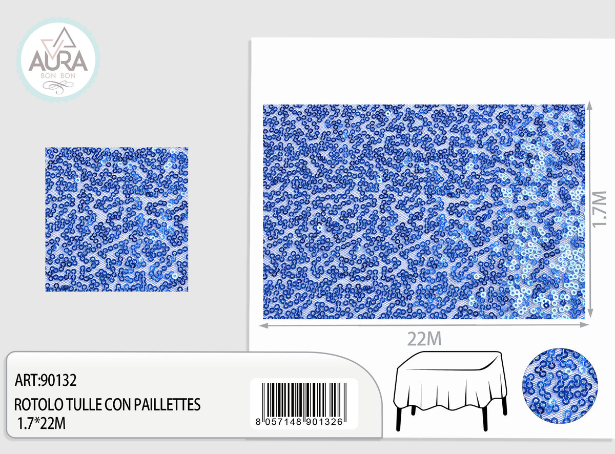 Tulle con paillettes blu altezza 1,7 m – Aura, al metro