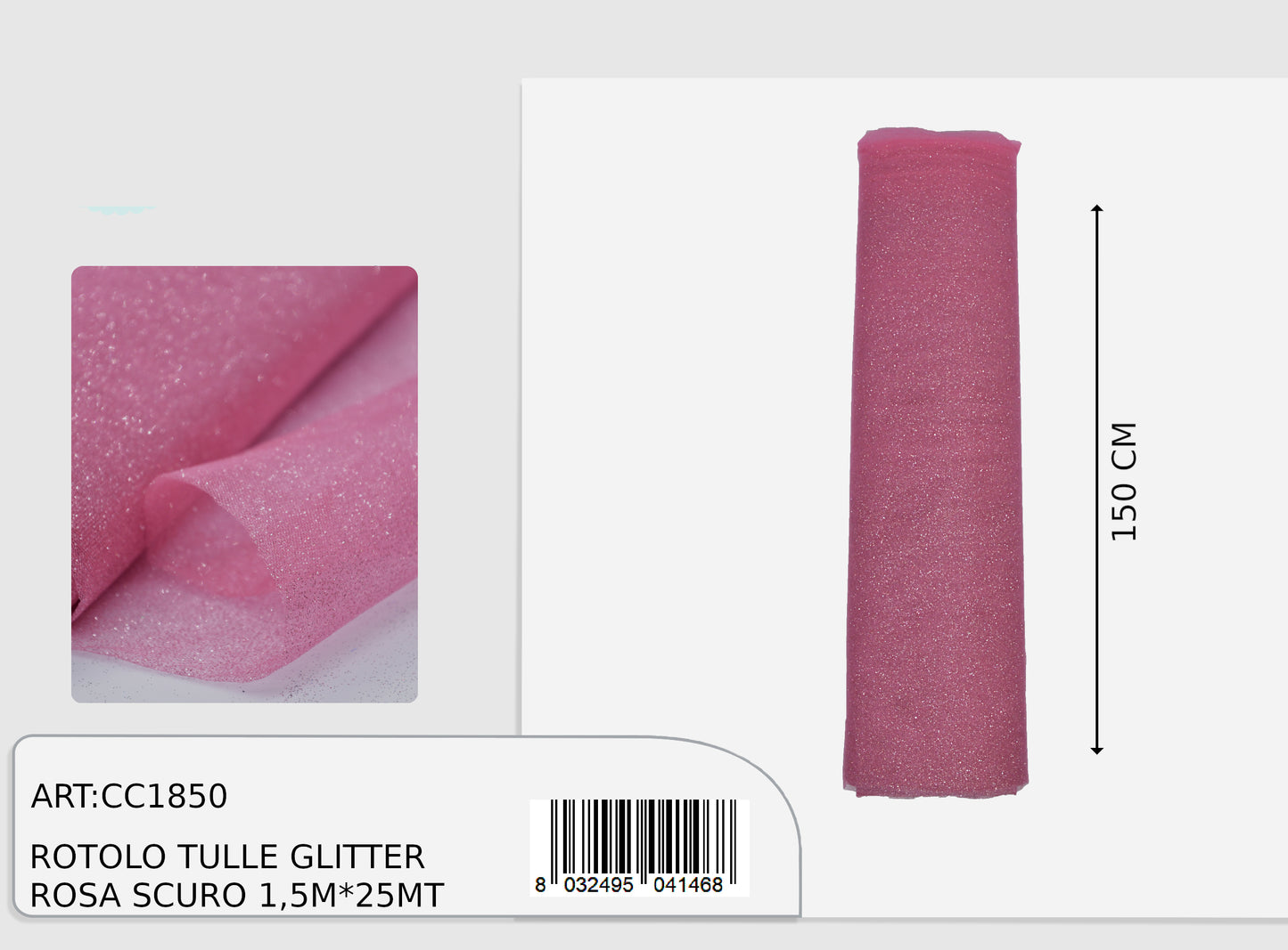 Rotolo tulle glitter rosa scuro 150cm x 25mt  (prezzo al metro)