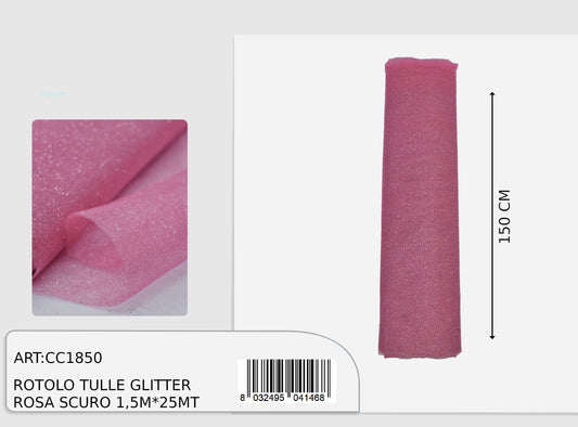 Rotolo tulle glitter rosa scuro 150cm x 25mt  (prezzo al metro)