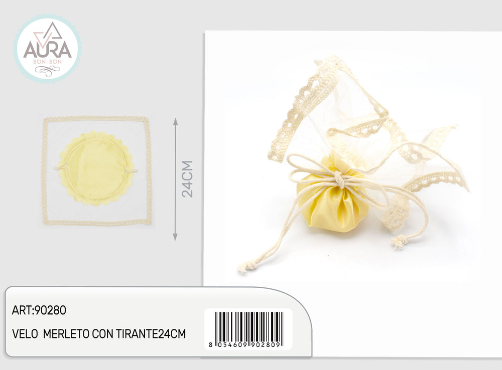 Lace veil with 24cm yellow drawstring