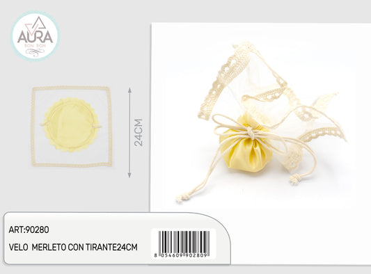 Velo merletto con tirante 24cm giallo