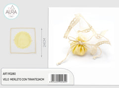 Lace veil with 24cm yellow drawstring