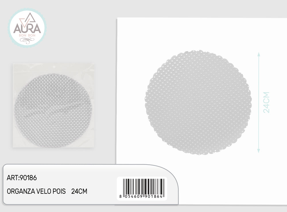Polka dot organza veil 24cm 25pcs silver