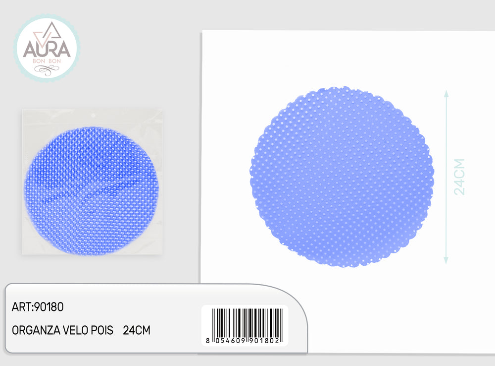 Polka dot organza veil 24cm 25pcs blue