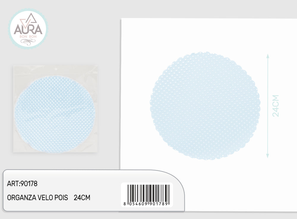 Velo organza pois 24cm 25pz celeste
