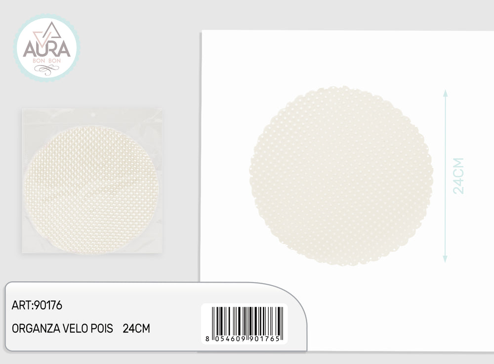 Polka dot organza veil 24cm 25pcs cream