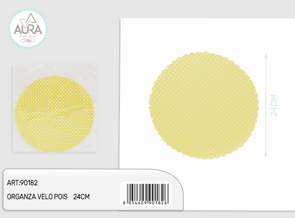 Organza veil with polka dots, 24cm, 25 pieces, yellow