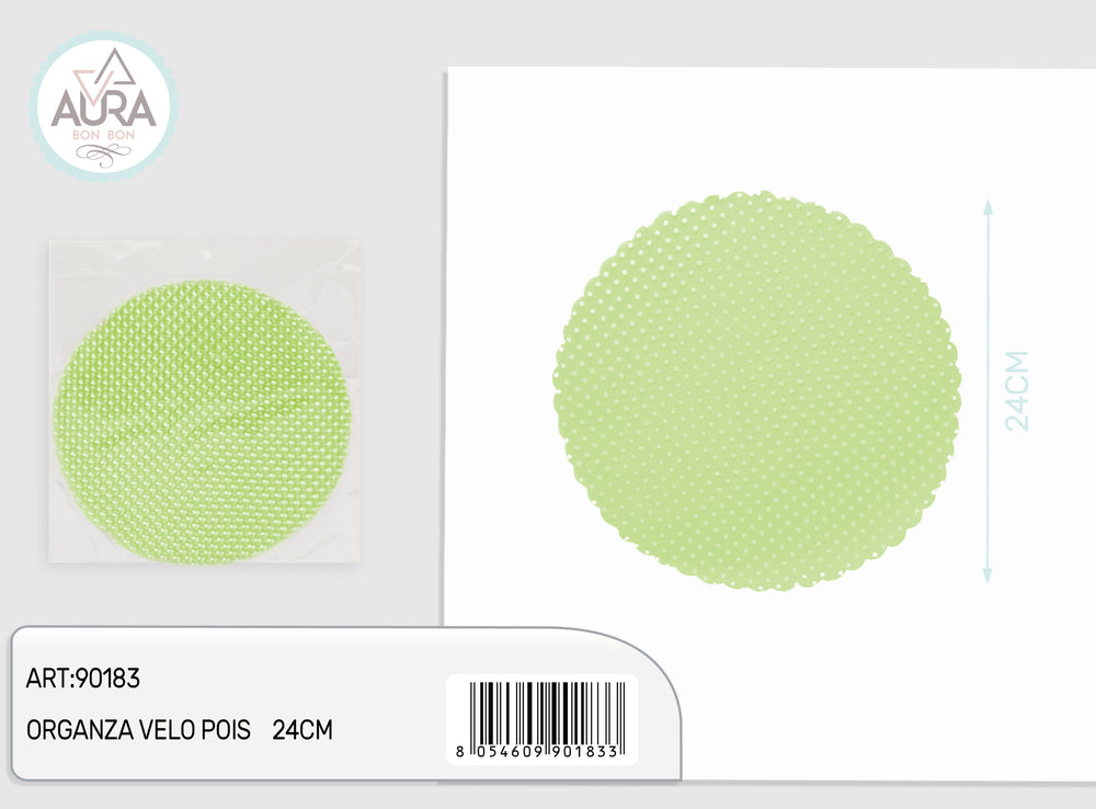 Organza veil with polka dots, 24cm, 25 pieces, light green