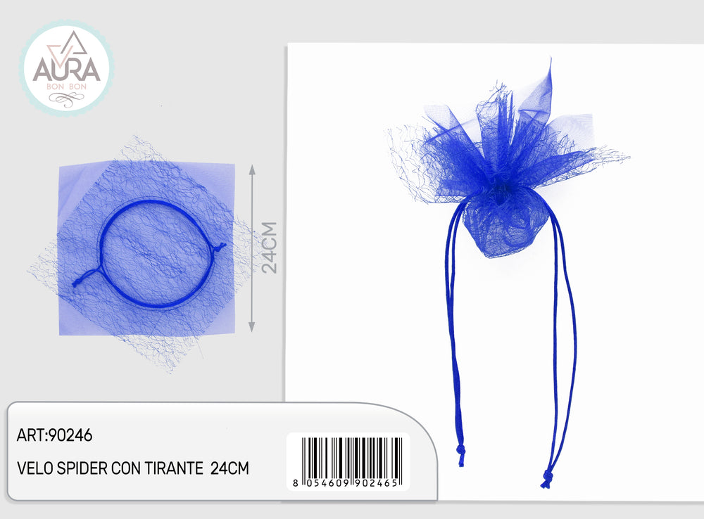 Spiderweb veil with 24cm blue drawstring