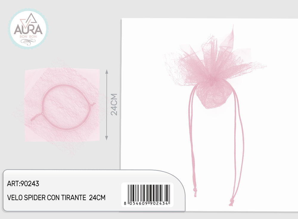 24cm pink spiderweb veil with drawstring