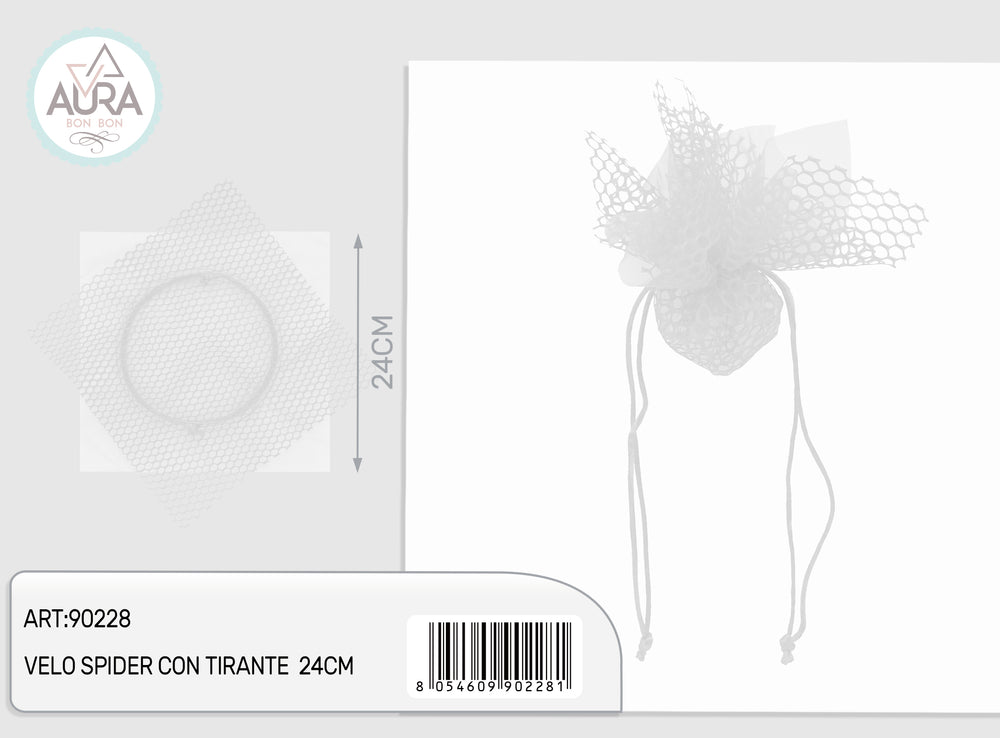24cm white net veil with drawstring