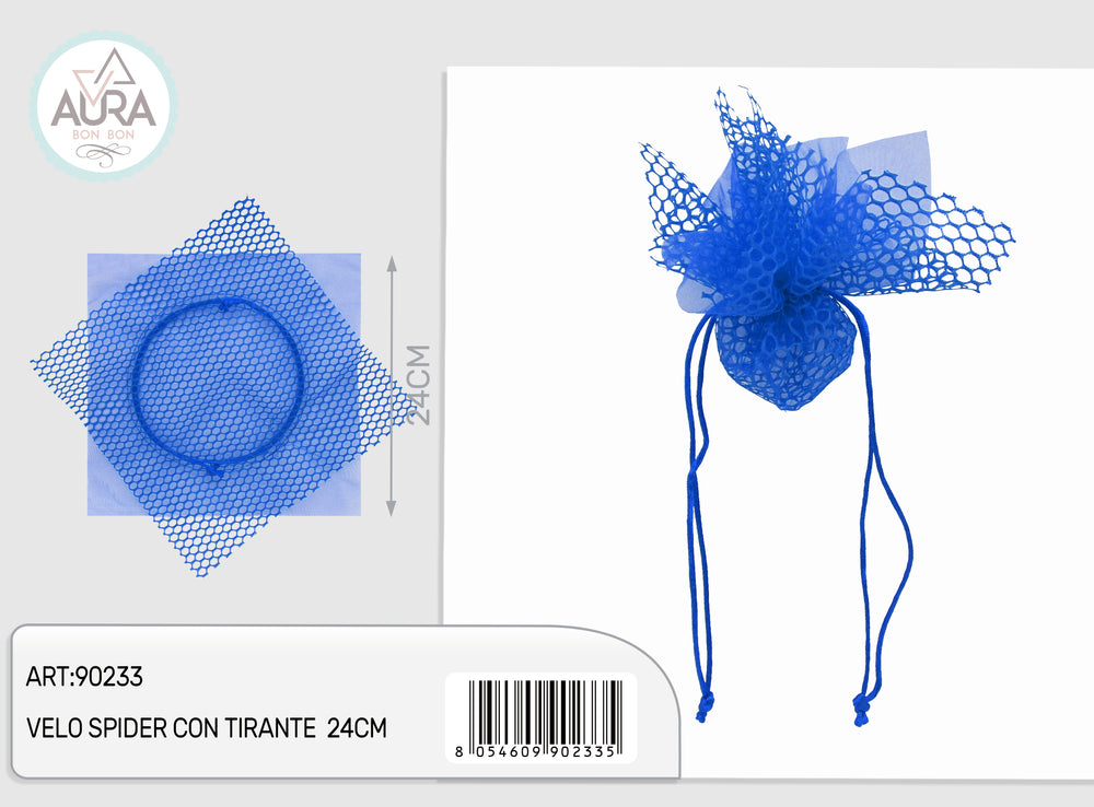 24cm blue net veil with drawstring