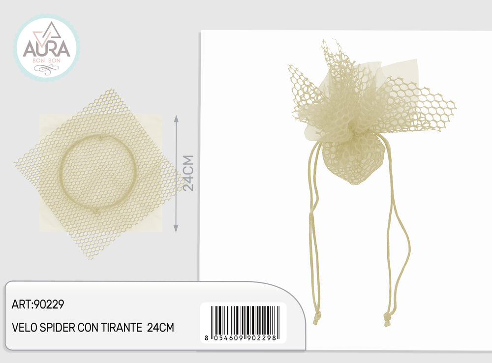 24cm cream net veil with drawstring