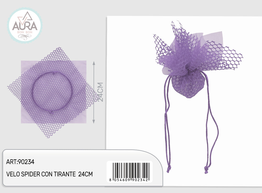 24cm lilac mesh veil with drawstring